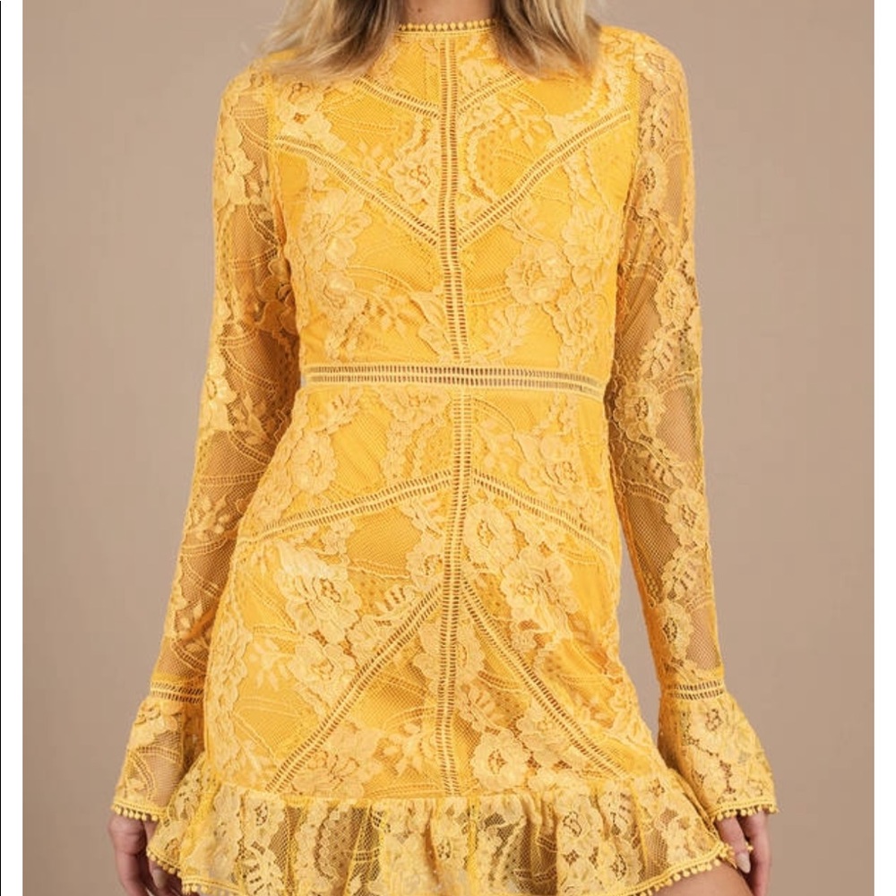 Tobi yellow lace dress with sleeves